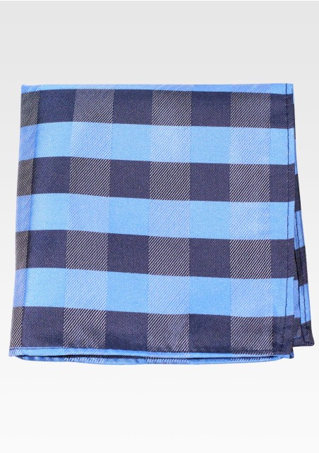 Blue Toned Pocket Square with Large and Bold Checks
