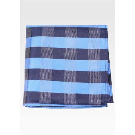 Blue Toned Pocket Square with Large and Bold Checks