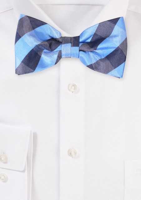 Blue Plaid Bow Tie in Pre-Tied Style