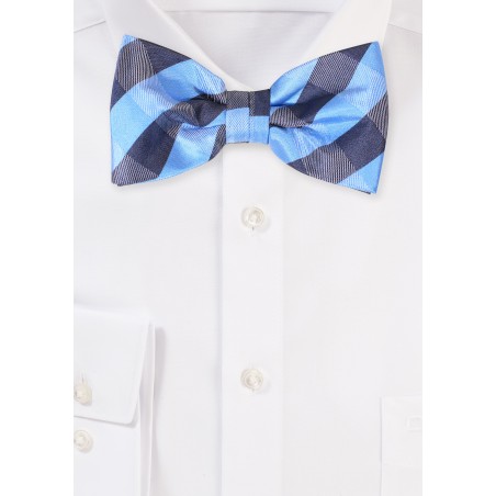 Blue Plaid Bow Tie in Pre-Tied Style