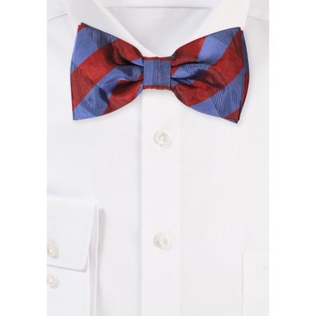 Rust and Steel Blue Plaid Bow Tie in Pre-Tied Style