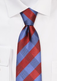 Modern Plaid Tie in in Rust Orange and Steel Blue