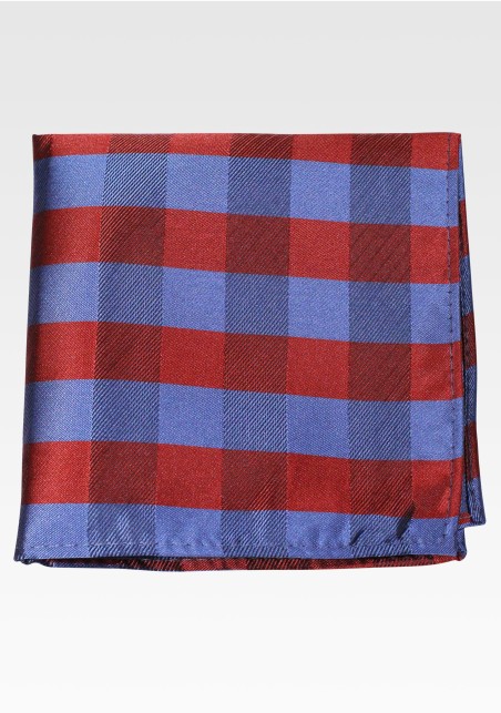 Checkered Pocket Square in Rust and Steel Blue