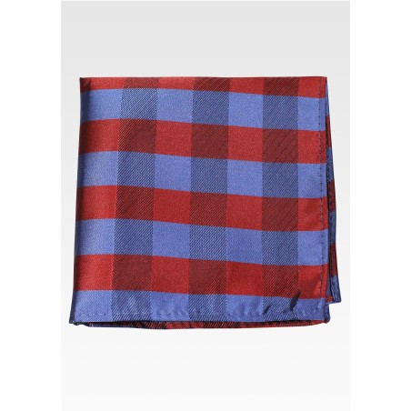 Checkered Pocket Square in Rust and Steel Blue