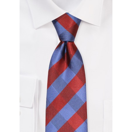 Extra Long Plaid Tie in in Rust Orange and Steel Blue