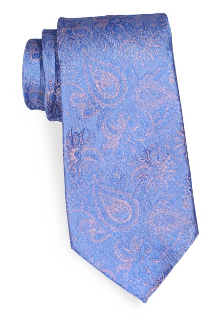 Extra Long Sky Blue and Silver Paisley Tie