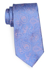 Extra Long Sky Blue and Silver Paisley Tie