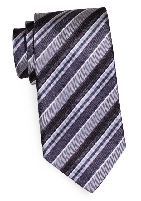 Black Necktie with Modern Gray Stripes