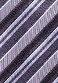 Black Necktie with Modern Gray Stripes
