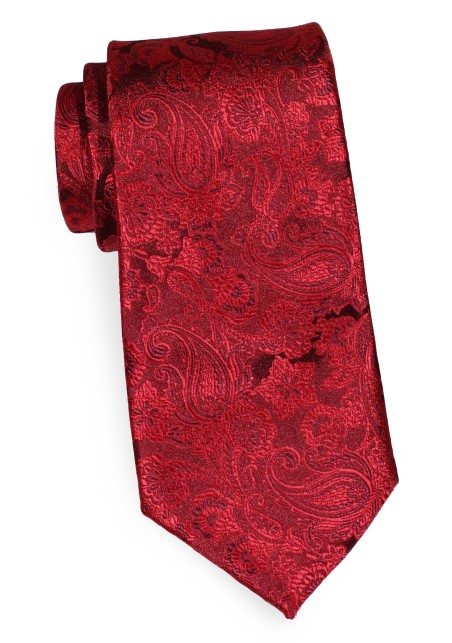 Extra Long Tie - Victorian Burgundy Paisley Necktie in XL