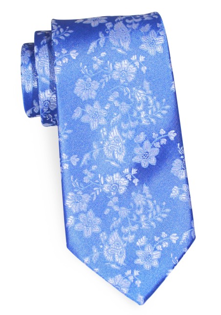 Extra Long Sky Blue Floral Necktie