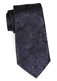 Black Woven Paisley Necktie | Solid Paisley Tie in Jet Black