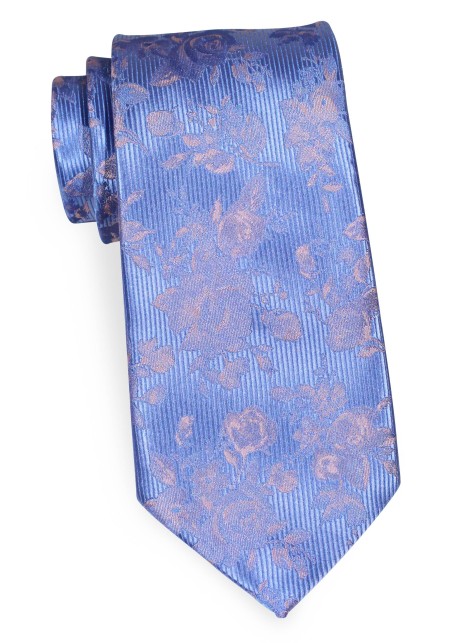 Light Blue and Silver Ribbed Textured Floral Tie