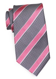 Gray Micro Check Tie with Bright Pink Stripes