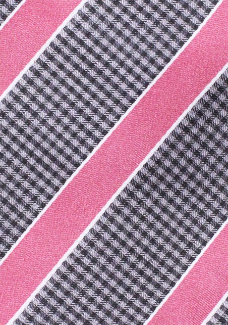 Extra Long Striped Houndstooth Check Tie in Pink and Gray