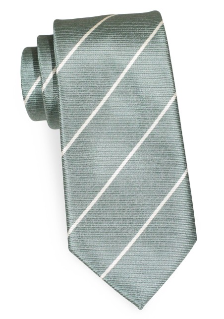 Eucalyptus Green Tie with Thin Stripes in Cream in XXL Length
