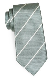 Eucalyptus Green Tie with Thin Stripes in Cream in XXL Length