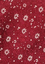 Wine Red Tie with Embroidered Gold Blossoms
