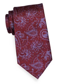 Extra Long Burgundy and Steel Blue Paisley Necktie
