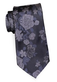 Charcoal Extra Long Necktie with Roses