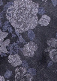 Charcoal Extra Long Necktie with Roses