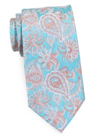 Woven Paisley Necktie in Aqua and Gold