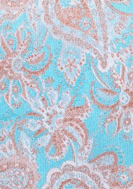 Extra Long Paisley Tie in Aqua and Gold