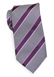 Gray Micro Check Tie with Classic Navy Stripes