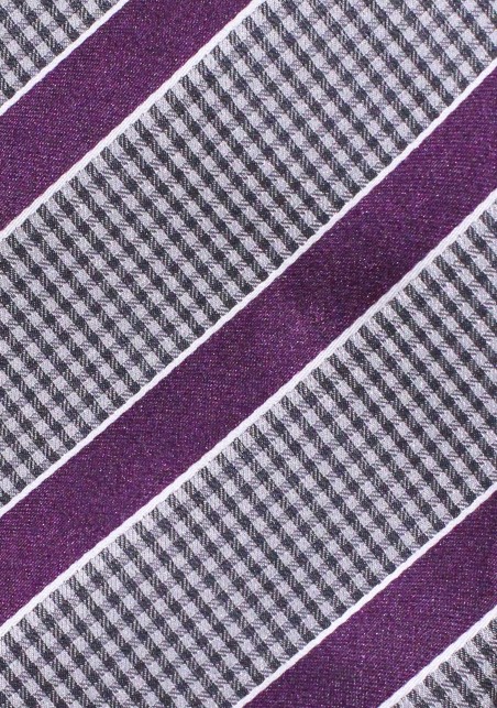 Gray Micro Check Tie with Classic Navy Stripes