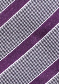 XL Necktie - Gray Micro Check Tie with Classic Navy Stripes in Extra Long