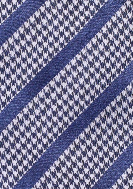 XL Length Houndstooth Checkered Striped Tie in Navy