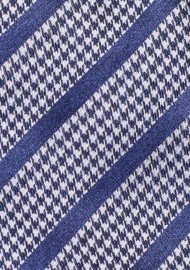 Modern Tie in Navy and Gray Combining Houndstooth Checks with Stripes