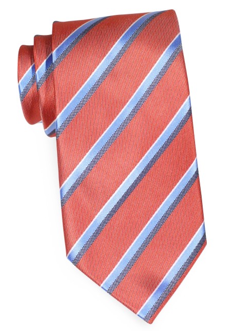 Cinnamon Extra Long Tie with Modern Light Blue Stripes