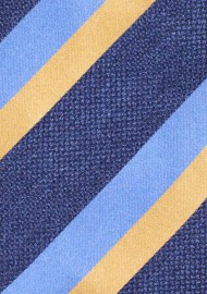 Extra Long Tie in Stripes of Navy, Gold, Steel Blue