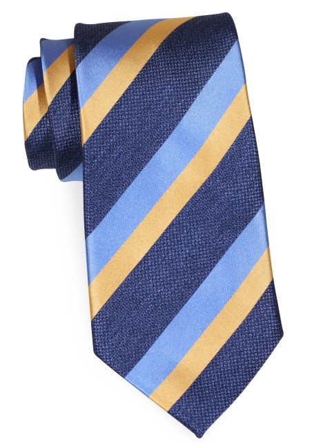 Rugby Striped Mens Tie in Navy Blue, Steel Blue, Gold