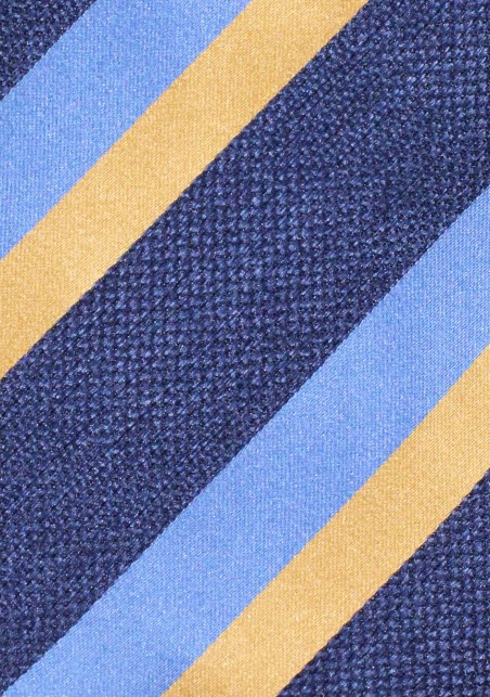 Rugby Striped Mens Tie in Navy Blue, Steel Blue, Gold