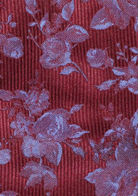 Burgundy Ribbed Textured Tie with Embroidered Florals in Gray