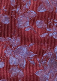 Extra Long Burgundy Ribbed Tie with Embroidered Florals in Gray