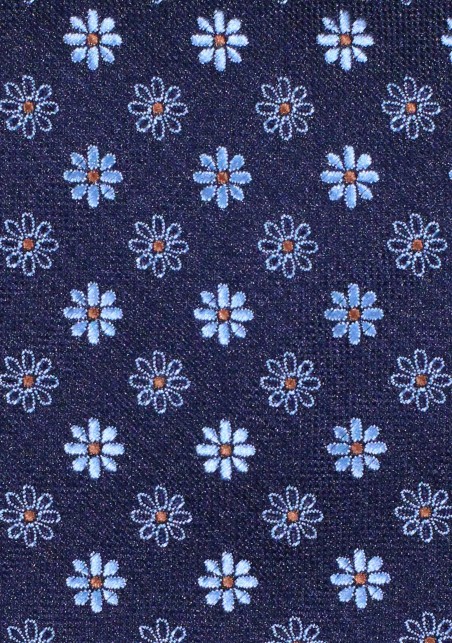 Dark Navy Necktie with Geometric Embroidered Florals