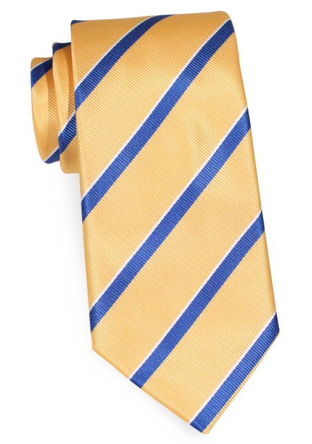 Extra Long Tie in Golden Yellow and Blue Stripe