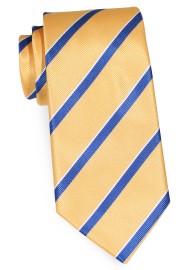 Extra Long Tie in Golden Yellow and Blue Stripe