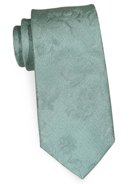 Matte Extra Long Floral Tie in Willow Green