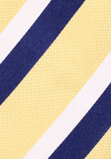 Rugby Striped Mens Tie in Butter Yellow, Navy Blue, and White