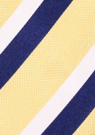 Rugby Striped Mens Tie in Butter Yellow, Navy Blue, and White