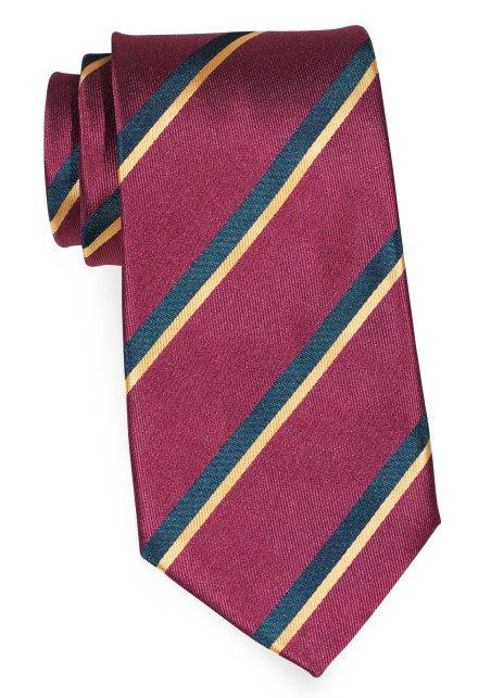 Burgundy Mens Tie with Modern Black and Gold Stripes