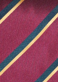 Burgundy Mens Tie with Modern Black and Gold Stripes