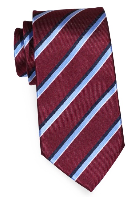Maroon Tie with Stripes in Navy and Sky Blue