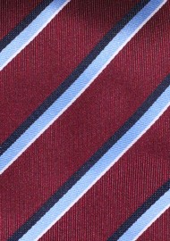 Maroon Extra Long Neck Tie with Stripes in Navy and Sky Blue