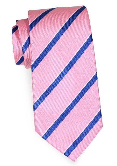 Extra Long Cut Repp Striped Necktie in Pink and Navy