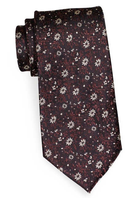 Extra Long Floral Tie in Chocolate Brown and Gold